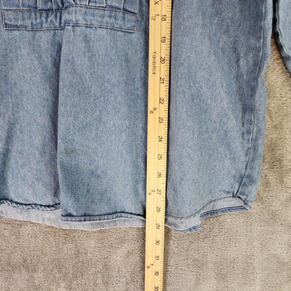 Central Falls Shirt Womens Medium Blue Denim Pleated Worn Grannycore Vintage Top - Picture 4 of 13
